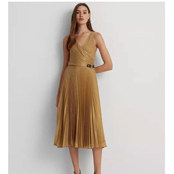 Dresses & Skirts - NWT LAUREN RALPH LAUREN Women's Metallic Chiffon Cocktail Dress sz 6 retail $295